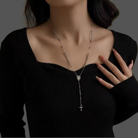 Rozariu Bicolor pentru Damă – Argintiu & Auriu, Oțel Inoxidabil, Lungime 53 cm [4]