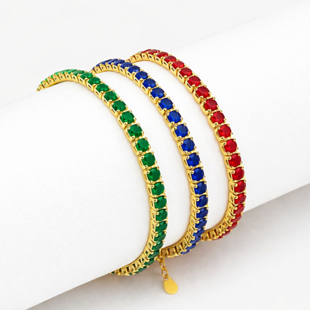 Set 3 Brățări Tennis Placate cu Aur 18K – Oțel Inoxidabil, Reglabile – Zirconiu Verde, Roșu, Albastru [1]
