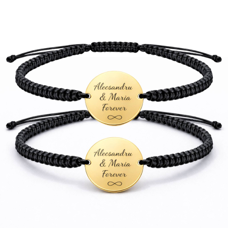 Set Brățări Cuplu Personalizate cu Poză și Text din Oțel Inoxidabil Auriu, Șnur Reglabil [2]