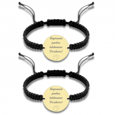 Brățări - Set Brățări Cuplu Personalizate cu Text din Inox Auriu, Șnur Reglabil