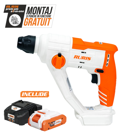 Produse pe acumulatori - Ciocan rotopercutor pe acumulator RURIS RMX1210 Power Alfa Up {contine acumulator si incarcator}