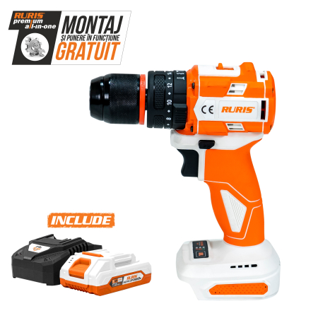 Produse pe acumulatori - Masina de gaurit insurubat cu percutie pe acumulator RURIS RMX1360 Power Alfa UP {contine acumulator+incarcator}