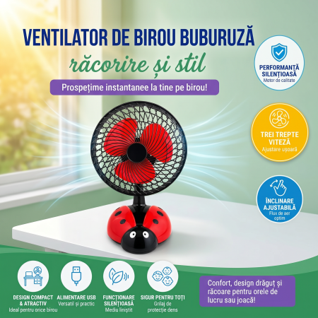 UtiloHome - Ventilator de Birou cu Buburuză 40 cm