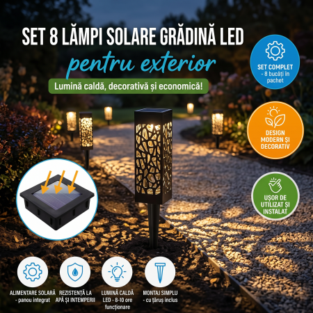 UtiloGarden - Set 8 Lămpi Solare LED pentru Grădină