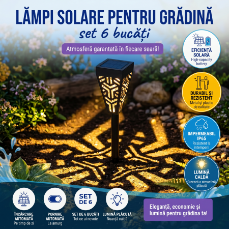 UtiloGarden - Set 6 Lămpi Solare pentru Grădină
