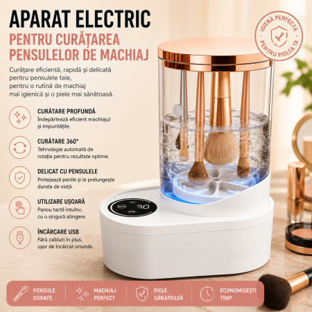 UtiloHome - Aparat Electric pentru Curățare Pensule Machia - Curățare Automată 360°, USB, 6W