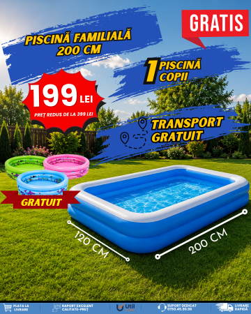 UtiloGarden - Piscină gonflabilă Family 200 x 120 x 40 cm + Piscină pentru copii CADOU + Transport GRATUIT