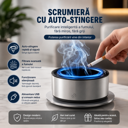 UtiloHome - Scrumieră Electrică cu Purificator de Aer și Filtru pentru Fum