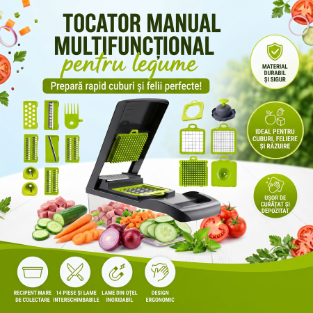 UtiloKitchen - Tocător Manual Multifuncțional pentru Legume