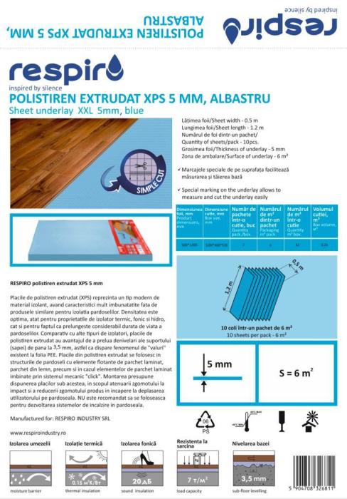 Izolatie parchet RESPIRO XPS 5 mm albastru [1]