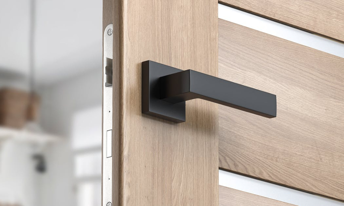 Maner usa de interior, CUBE, negru mat, cu rozeta buton [4]