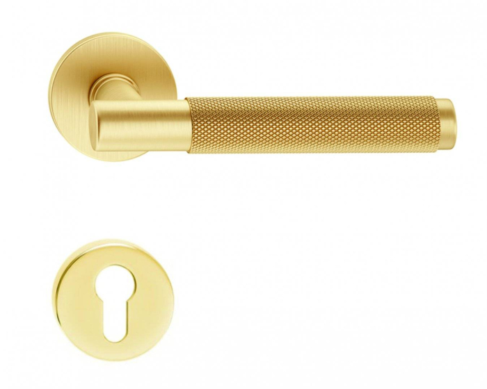 Maner usa de interior, TIME, auriu satin, cu rozeta cilindru/butuc [1]