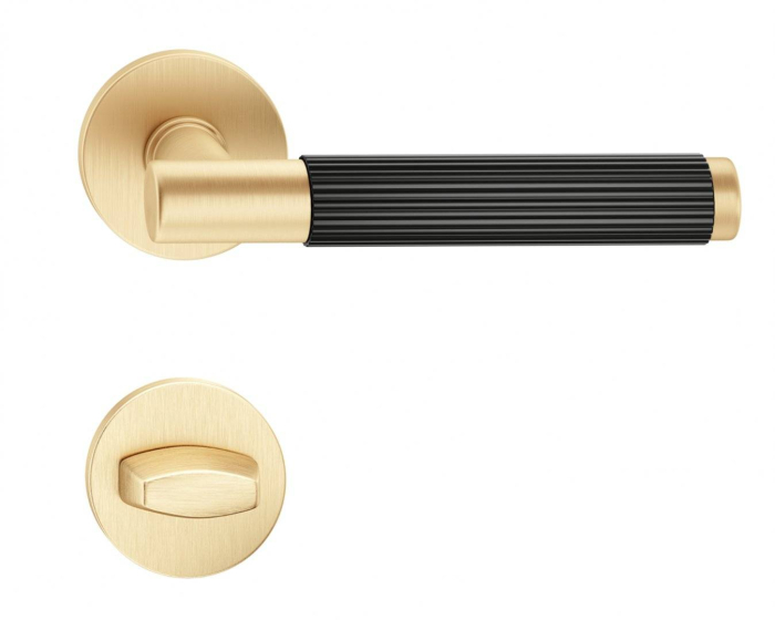 Maner usa de interior, TIME LINEAR, auriu satin / negru, cu rozeta buton [1]