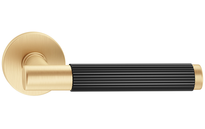 Maner usa de interior, TIME LINEAR, auriu satin / negru, cu rozeta cilindru/butuc [3]