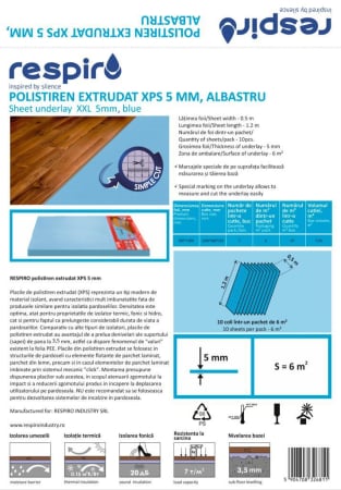 Folie parchet - Izolatie parchet RESPIRO XPS 5 mm albastru