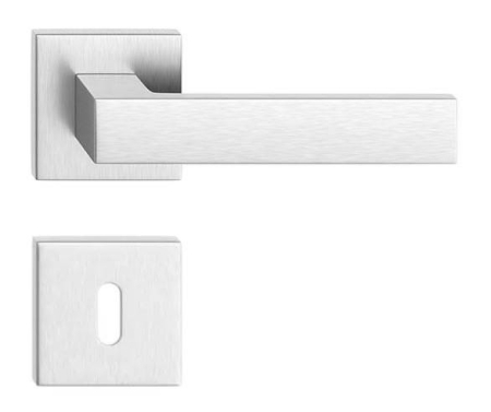 Manere - Maner usa de interior, CUBE, crom satin, cu rozeta cheie