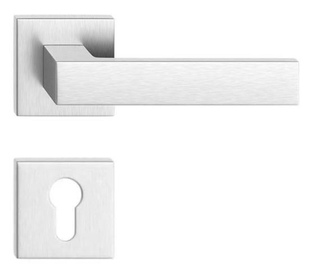 Manere - Maner usa de interior, CUBE, crom satin, cu rozeta cilindru/butuc