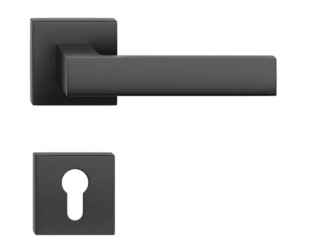 Manere - Maner usa de interior, CUBE, negru mat, cu rozeta cilindru/butuc