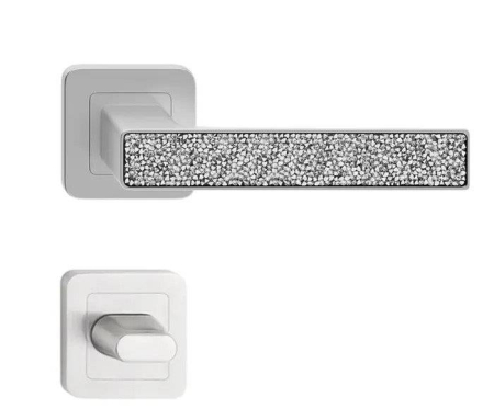 Manere - Maner usa de interior, DECO, nichel mat cu cristale albe, cu rozeta buton