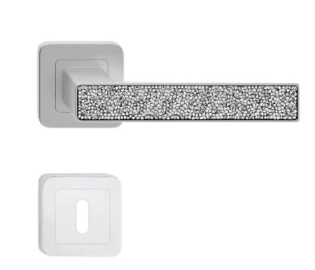 Manere - Maner usa de interior, DECO, nichel mat cu cristale albe, cu rozeta cheie