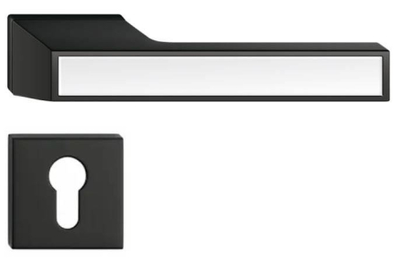 Manere - Maner usa de interior, MAXIMA CONNECT, negru decor alb mat, cu rozeta cilindru/butuc