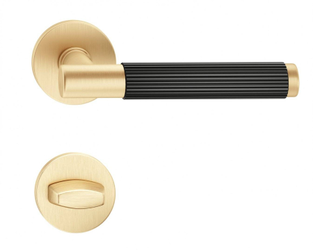 Manere - Maner usa de interior, TIME LINEAR, auriu satin / negru, cu rozeta buton