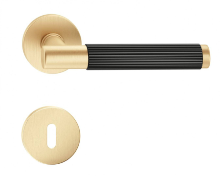 Manere - Maner usa de interior, TIME LINEAR, auriu satin / negru, cu rozeta cheie
