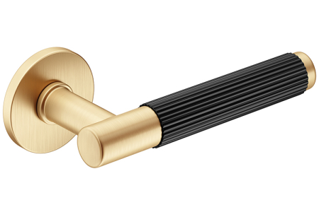 Maner usa de interior, TIME LINEAR, auriu satin / negru, cu rozeta cilindru/butuc [1]