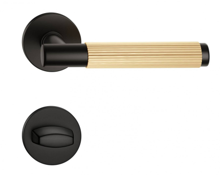 Manere - Maner usa de interior, TIME LINEAR, negru / auriu satin, cu rozeta buton