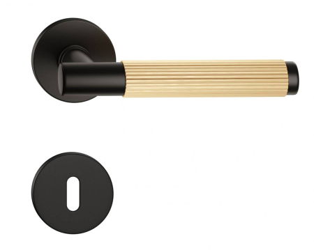 Manere - Maner usa de interior, TIME LINEAR, negru / auriu satin, cu rozeta cheie