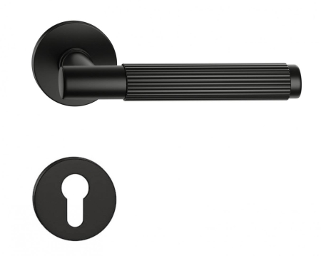 Manere - Maner usa de interior, TIME LINEAR, negru mat, cu rozeta cilindru/butuc