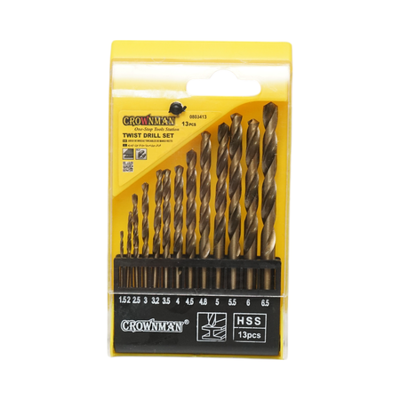Set 13 burghie elicoidale HSS 1.5-6.5mm DIN 338 cu tija cilindrica pentru metal Crownman
 [1]