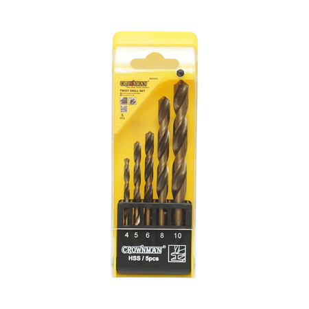 Set 5 burghie elicoidale HSS 4-10mm DIN 338 cu tija cilindrica pentru metal Crownman
 [1]