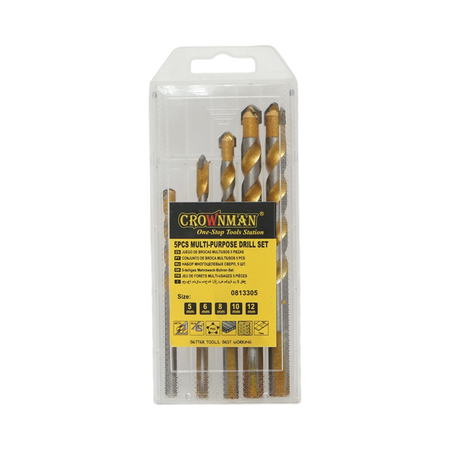 Set 5 burghie multifunctionale 5-12mm pentru metal, aluminiu, lemn, PVC, gresie Crownman
 [1]