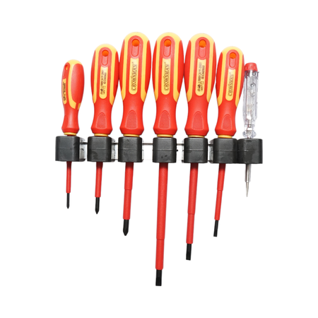 Set 7 surubelnite izolate 1000V pentru electricieni, drepte si in cruce cu varf magnetic Cr-V Crownman
 [1]