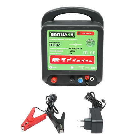 Gard Electric - Aparat generator de impulsuri DC 12/220V, 4 Joule 40km pentru gard electric BRITMANN