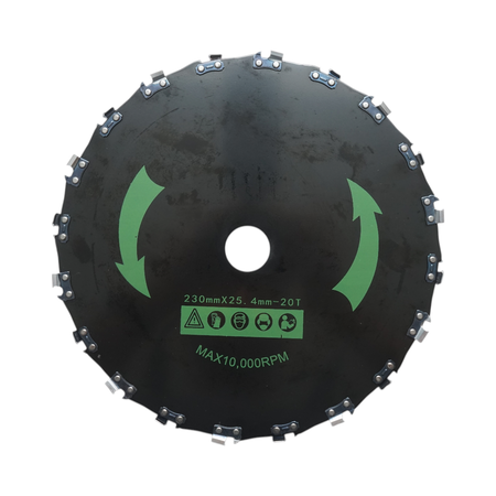 Scule, unelte - Disc motocoasa cu lant de drujba 230x25.4mm, 20 dinti pentru arbusti, crengi, vegetatie densa Breckner Germany