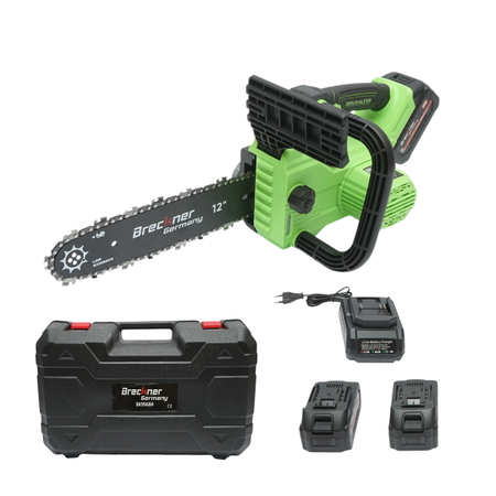 Scule, unelte - Drujba electrica profesionala cu 2 acumulatori 20V, 4Ah Li-ion, motor brushless, display digital LED, lama 12 inch (300mm) Breckner Germany