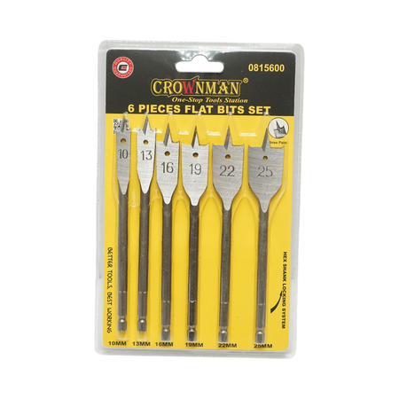 Scule, unelte - https://utb-shop.ro/categorie/casa-gradina/scule-unelte/1/filter&filtru=tip_produs&filtru_id=497Set 6 burghie plate 10-25mm pentru lemn Crownman


