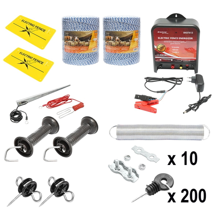 Gard Electric - Kit complet gard electric 12/220V, 14 Joule lungime fir 2000m, 200 izolatori si placute avertizare Breckner Germany