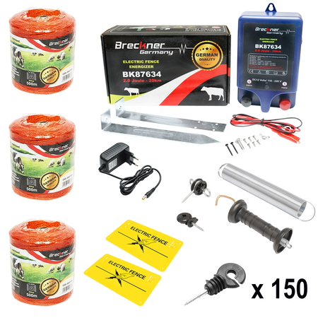 Gard Electric - Kit complet gard electric 12/220V, 2 Joule lungime fir 1500m, 150 izolatori si placute avertizare Breckner Germany