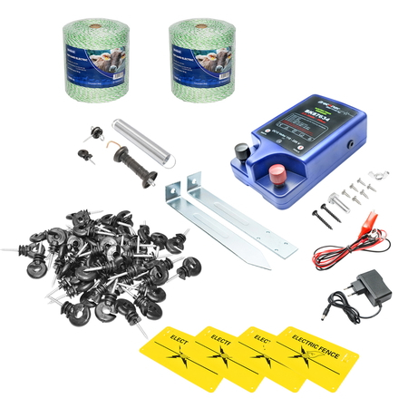 Gard Electric - Kit complet gard electric 12/220V, 2 Joule, lungime fir 2000m, 100 izolatori, kit poarta si 4 placute avertizare Breckner Germany