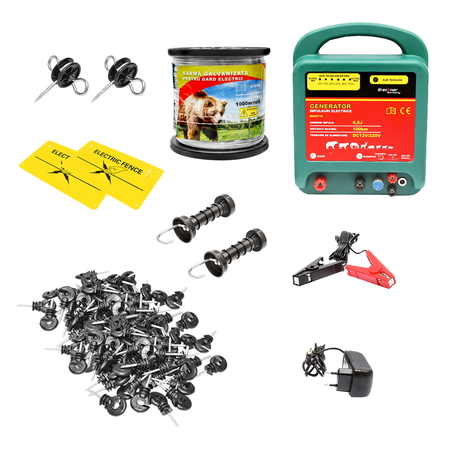 Gard Electric - Kit complet gard electric 12/220V, 6,5 Joule lungime sarma 1000m, 100 izolatori si placute avertizare Britmann