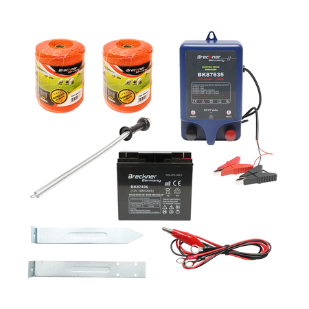 Gard Electric - Kit complet gard electric 12V, 1 Joule, baterie 12V/17 Ah, lungime fir 1000m, 100 izolatori, kit poarta Breckner Germany