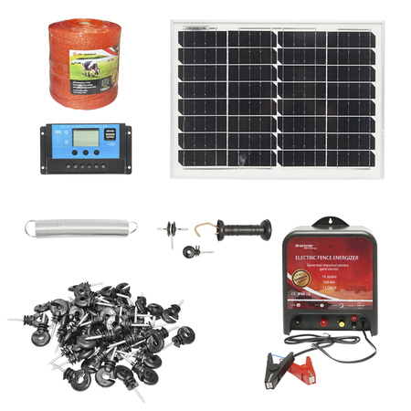 Gard Electric - Kit complet gard electric 12V, 14 Joule lungime fir 1000m cu panou solar 20W si 100 izolatori Breckner Germany