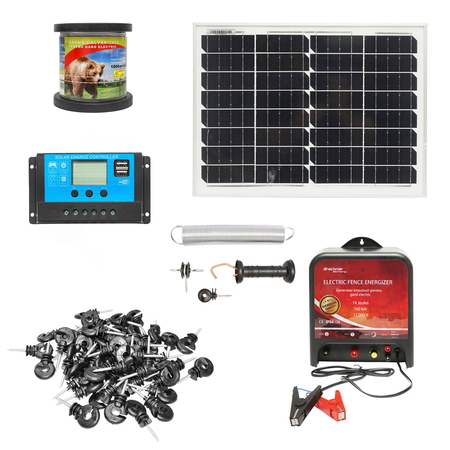 Gard Electric - Kit complet gard electric 12V, 14 Joule sarma 1000m cu panou solar 20W si 100 izolatori Breckner Germany