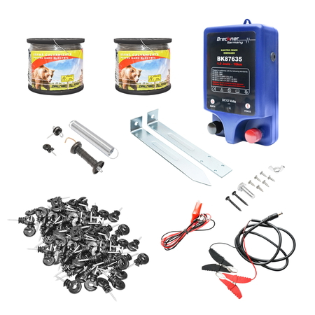 Gard Electric - Kit complet gard electric 12V, 2 Joule, lungime sarma 1000m, 100 izolatori si kit poarta Breckner Germany