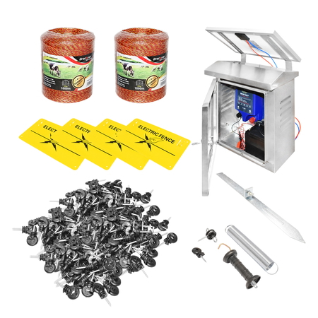 Gard Electric - Kit complet gard electric 12V, 2 Joule, panou solar 10W, lungime fir 2000m, 200 izolatori, kit poarta si placute avertizare Breckner Germany