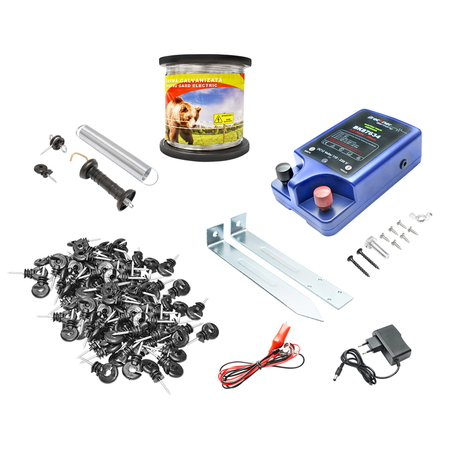 Gard Electric - Kit complet gard electric 12V/220V, 2 Joule, lungime sarma 1000m, 100 izolatori si kit poarta Breckner Germany