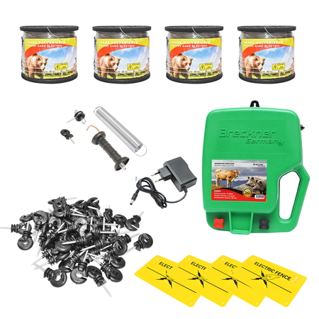 Gard Electric - Kit complet gard electric 220V 4,5 Joule, fir sarma 2000m, 100 izolatori, kit poarta, 4 placute avertizare Breckner Germany